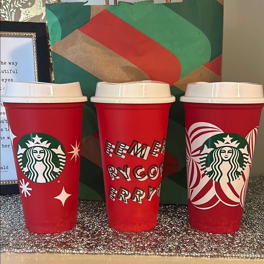 Starbucks Festive Red Holiday Cups Trio